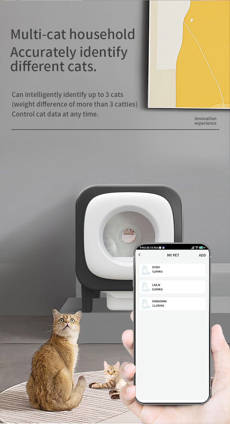 Self Cleaning Cat Litter Box Open-Top Automatic Litter Box for Multiple Cats with Safety Sensors Includes Liner Bags and Litter Mat Grey
