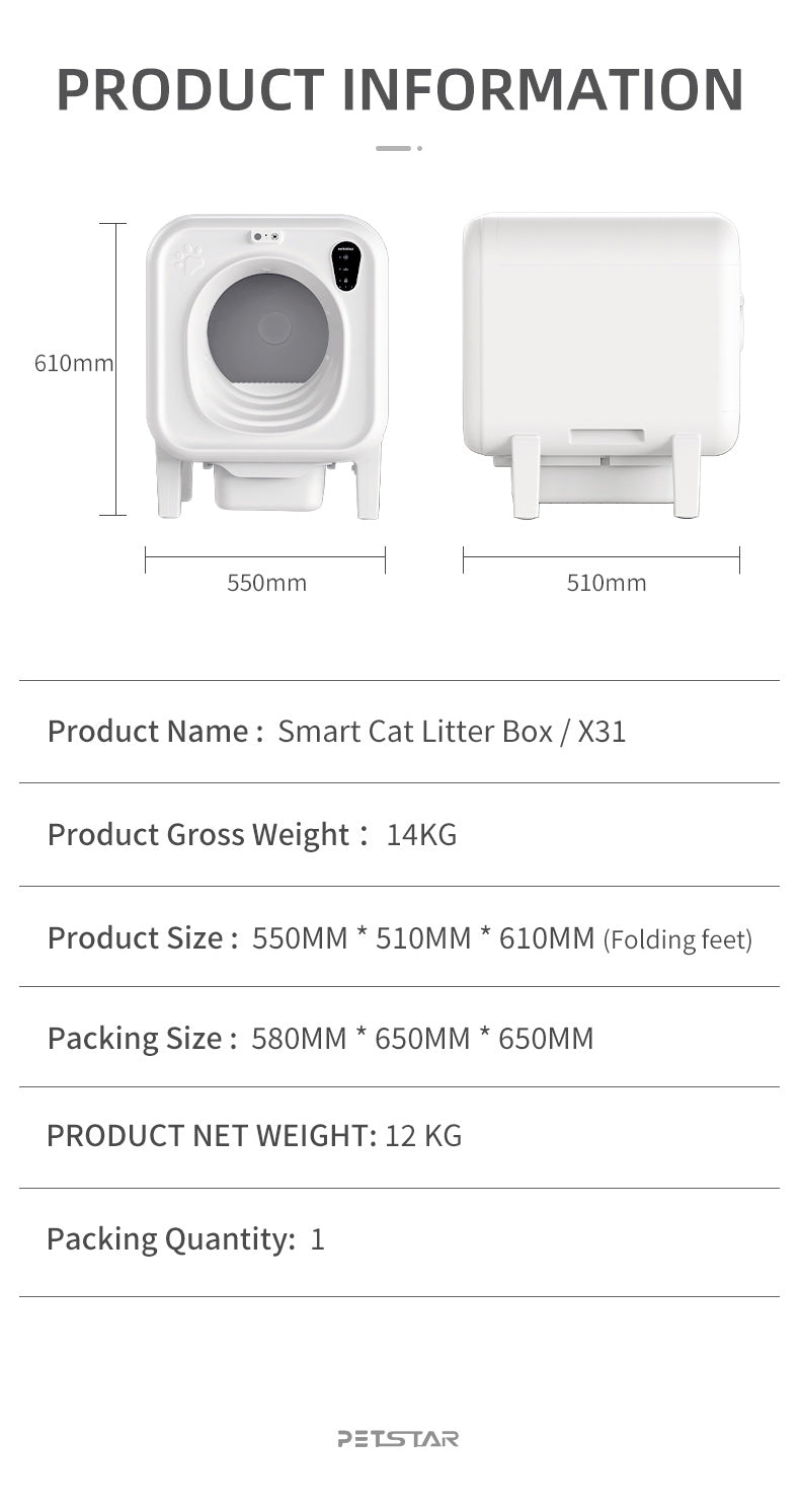 Automatic Self-Cleaning Litter Box – Live Video, Voice Chat, Multi-Cat Sensors & One-Button Sand Change