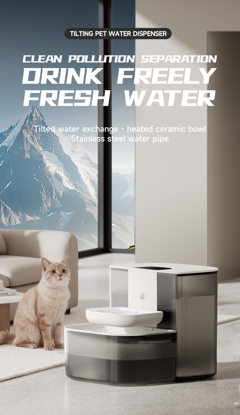 Upgraded Tiltable Oil Separation Dog Water Fountain – Large Capacity Pet Drinking Station with Remote, BPA-Free, Self-Cleaning Grease Filter for Cats