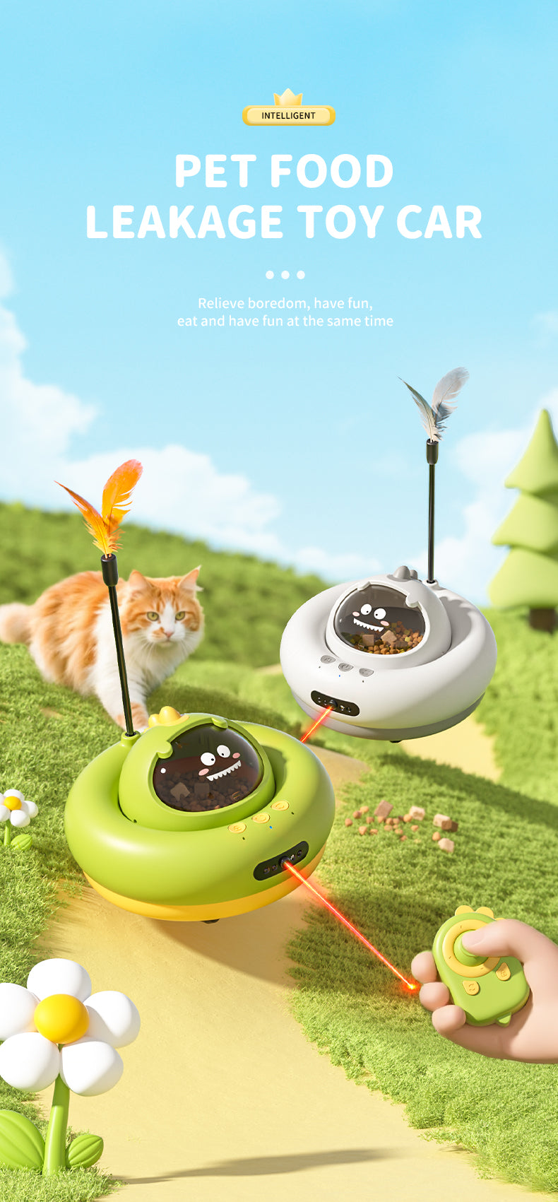 Remote Control Treat Toy Car Interactive Pet Puzzle Toy with Laser & Auto Standby