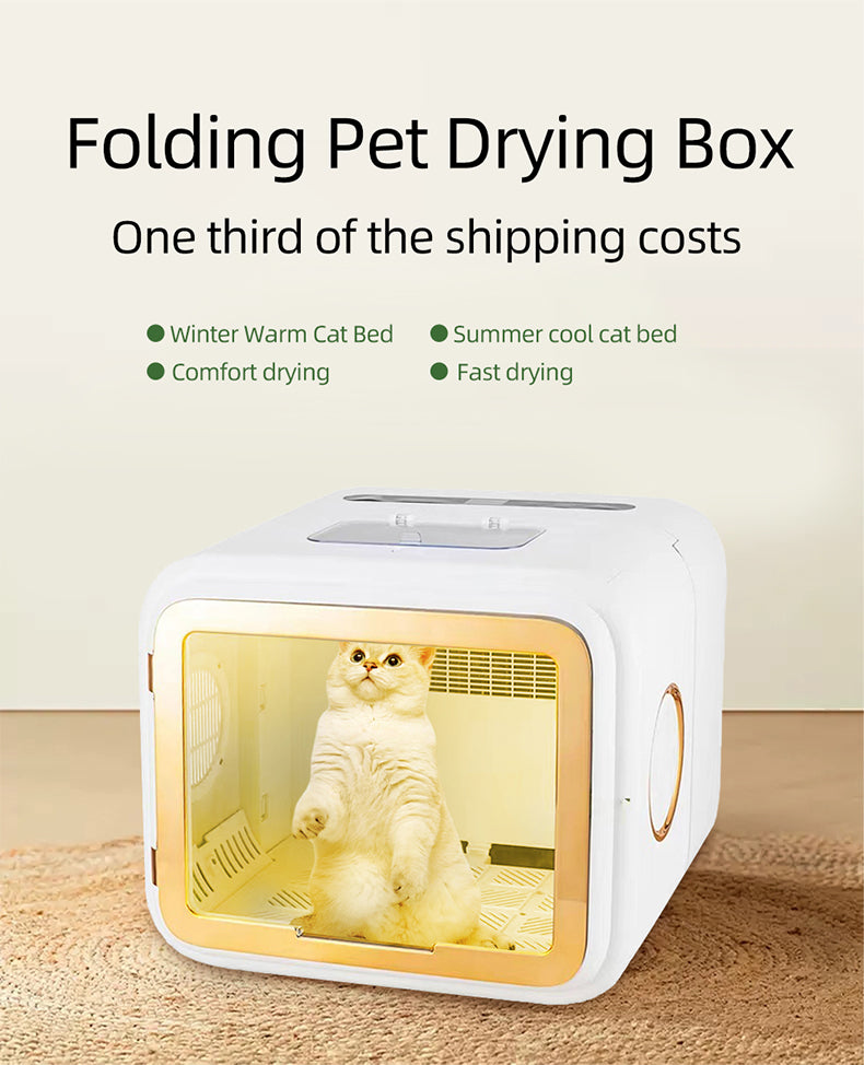 A9 Foldable Pet Dryer Box — 68L Large Capacity with Ozone Sterilization & Cat Stroking Window