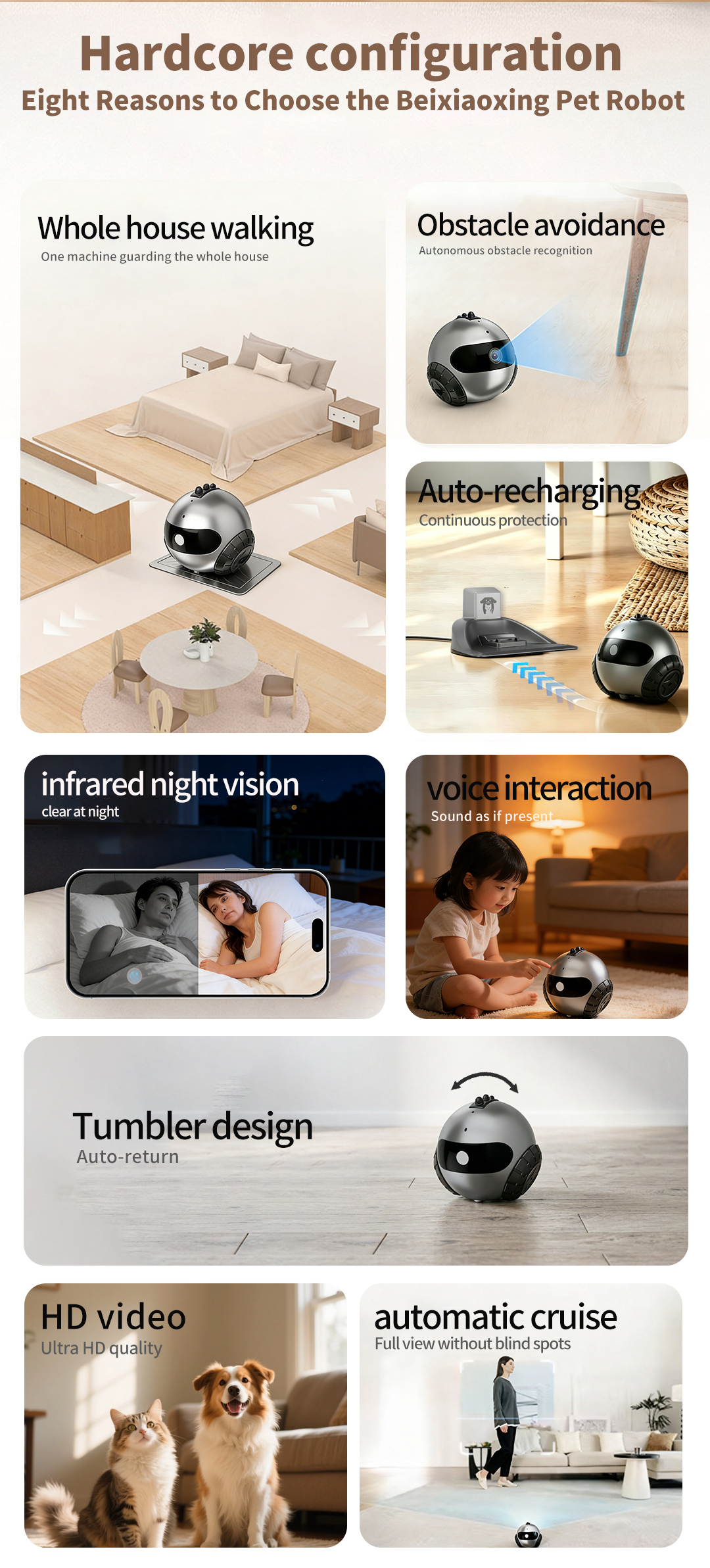 Smart Pet Companion Robot – HD Camera for Real-Time Viewing, Two-Way Voice, Interactive Wand Toy & Red Laser, Auto Obstacle Avoidance & Auto Recharge