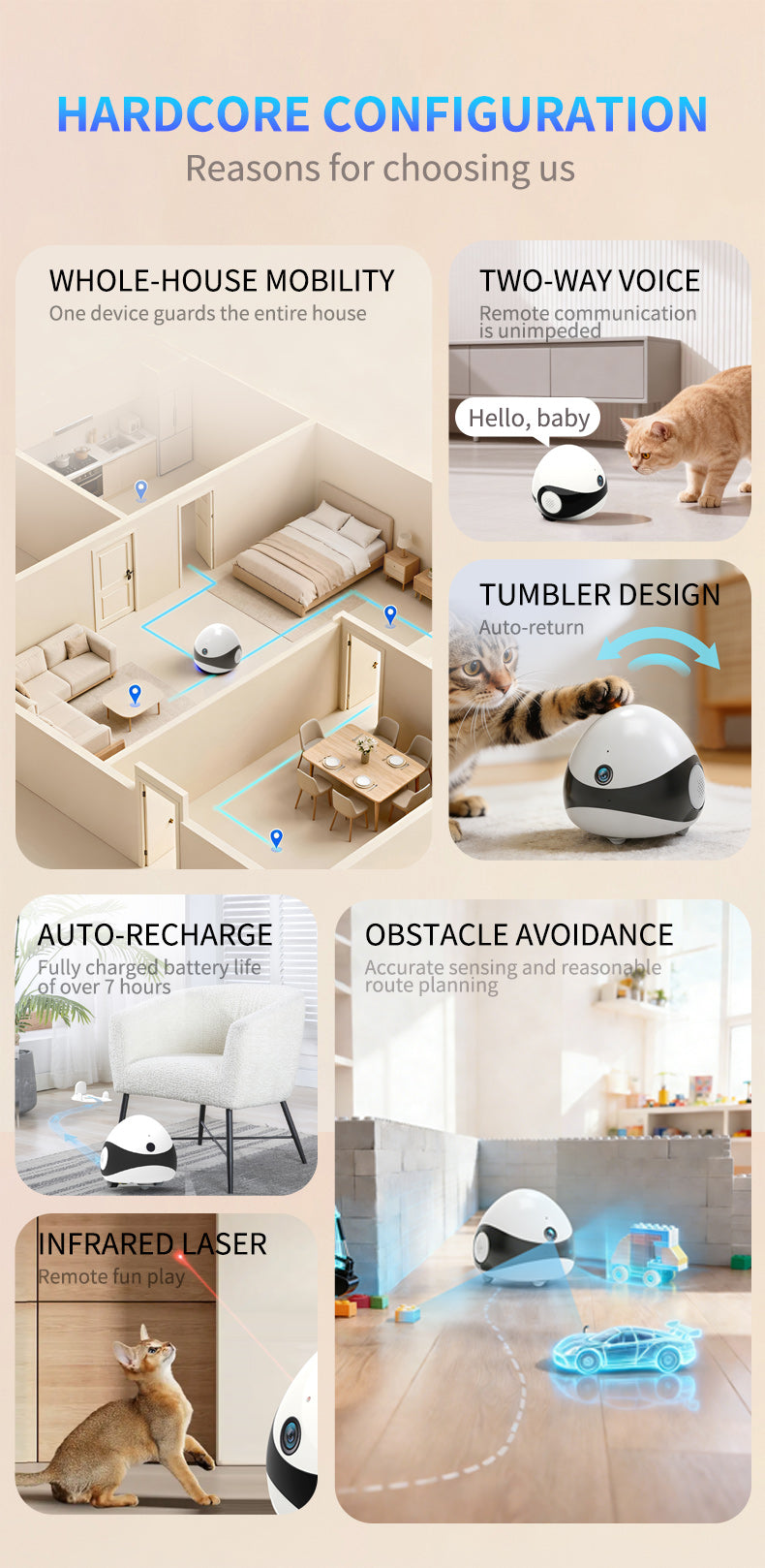 HD Pet Robot with Voice Interaction, Infrared Laser Teaser, Auto Obstacle Avoidance & Self-Recharging