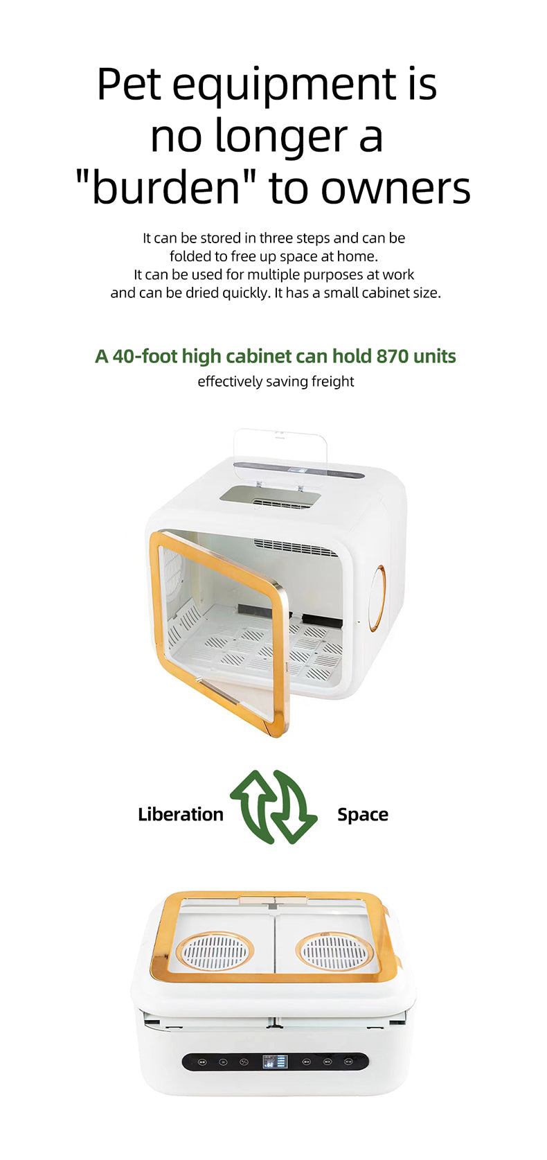 A9 Foldable Pet Dryer Box — 68L Large Capacity with Ozone Sterilization & Cat Stroking Window