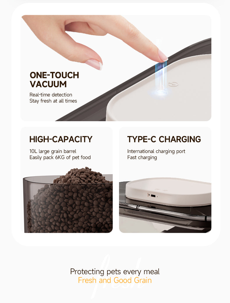 Q5 One-Touch Vacuum Sealing Pet Food Container – Keep Food Fresh Longer with Smart Constant Pressure & Large 10L Storage