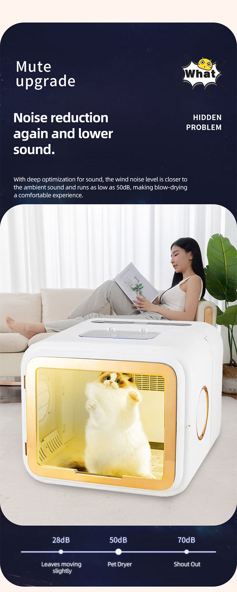 A9 Foldable Pet Dryer Box — 68L Large Capacity with Ozone Sterilization & Cat Stroking Window