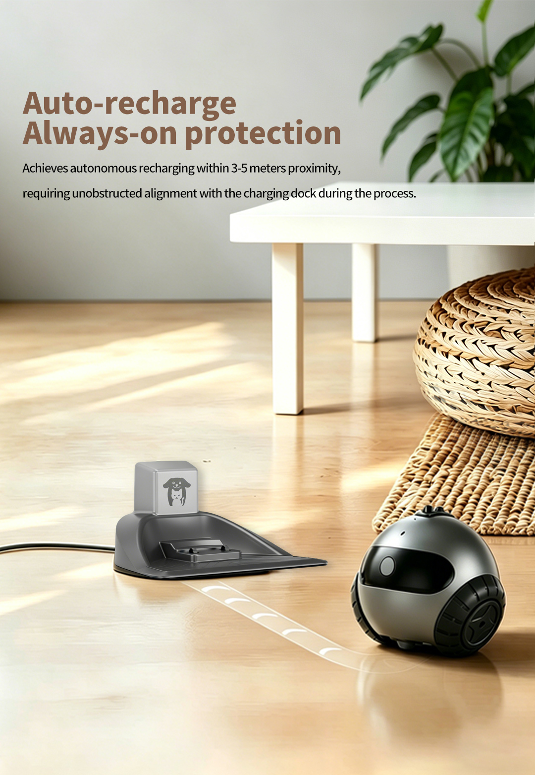 Smart Pet Companion Robot – HD Camera for Real-Time Viewing, Two-Way Voice, Interactive Wand Toy & Red Laser, Auto Obstacle Avoidance & Auto Recharge