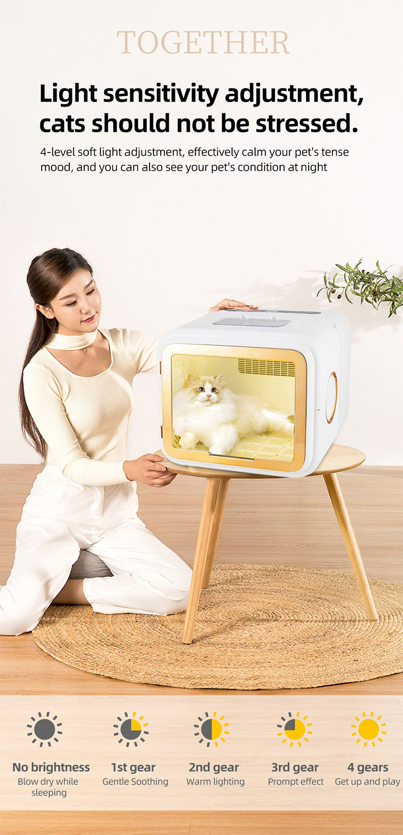 A9 Foldable Pet Dryer Box — 68L Large Capacity with Ozone Sterilization & Cat Stroking Window