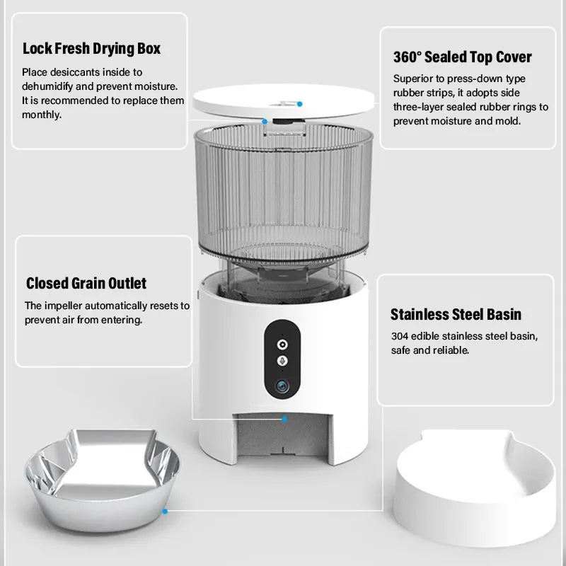 Smart Feeder Model X40 – 3L Capacity, App Control, Real-Time Video & Anti-Jam Design
