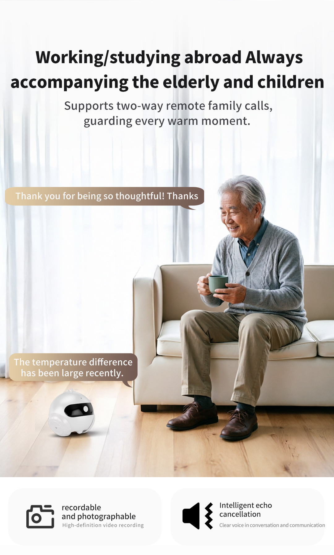 Smart Pet Companion Robot – HD Camera for Real-Time Viewing, Two-Way Voice, Interactive Wand Toy & Red Laser, Auto Obstacle Avoidance & Auto Recharge