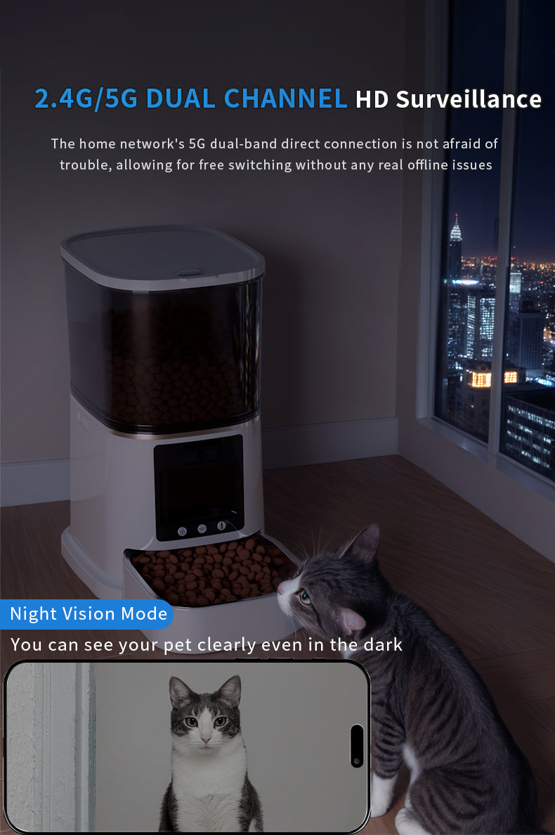 Petstarlet FX-01 Smart Pet Feeder with Interactive Display & Remote Camera — Auto Dispensing, Dual Power, 5L Capacity