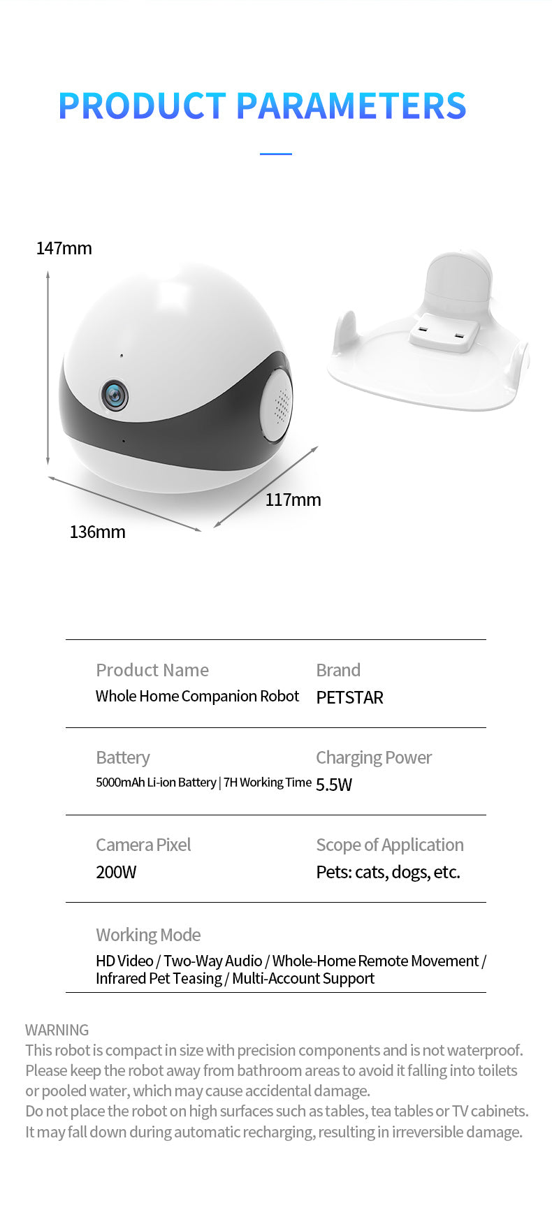 HD Pet Robot with Voice Interaction, Infrared Laser Teaser, Auto Obstacle Avoidance & Self-Recharging