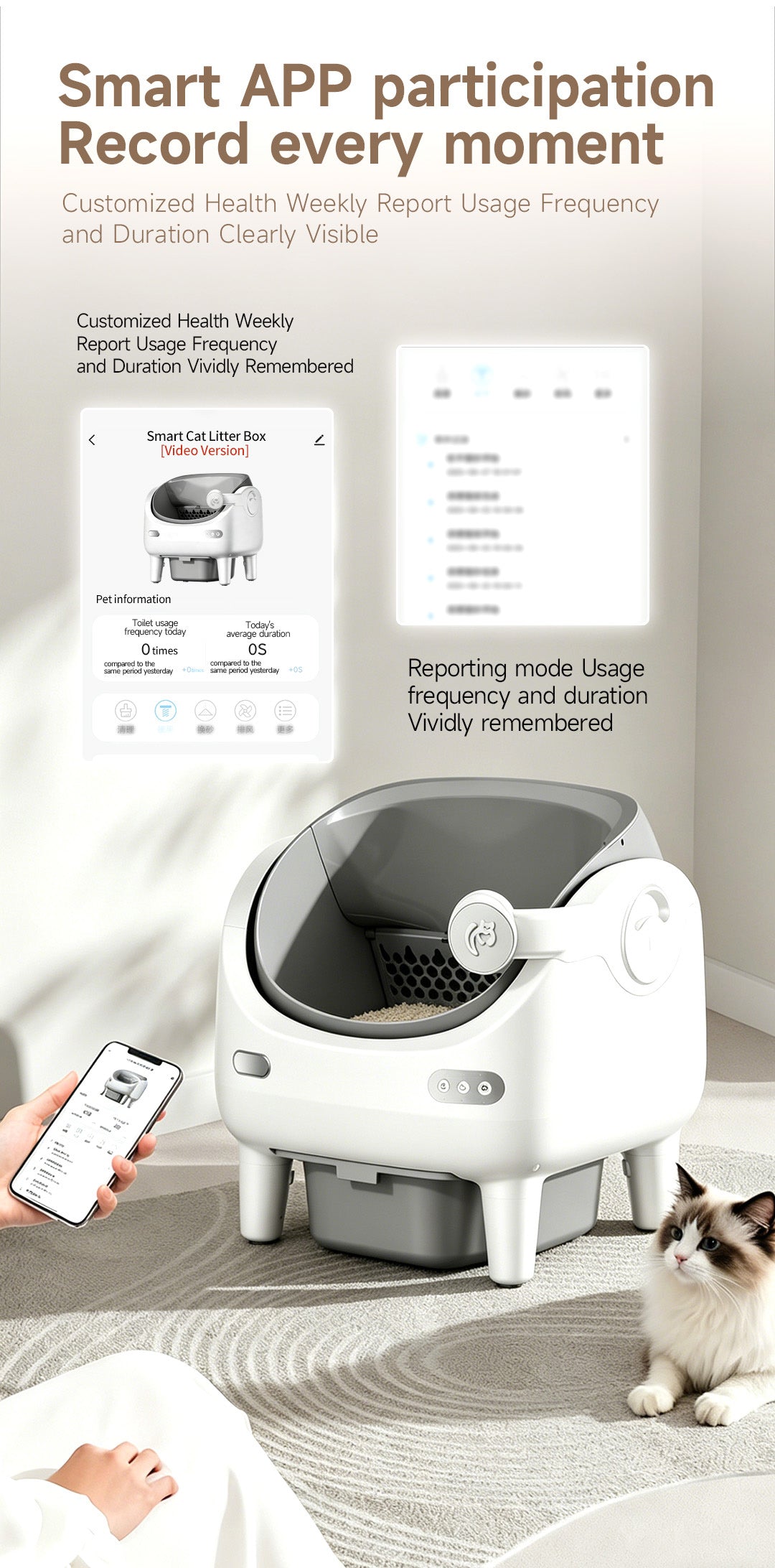 Camera Open Cat Litter Box, App Remote Control Self-Cleaning Litter Box with Gravity Sensor, Microwave Radar & Silver Ion Inner Wall