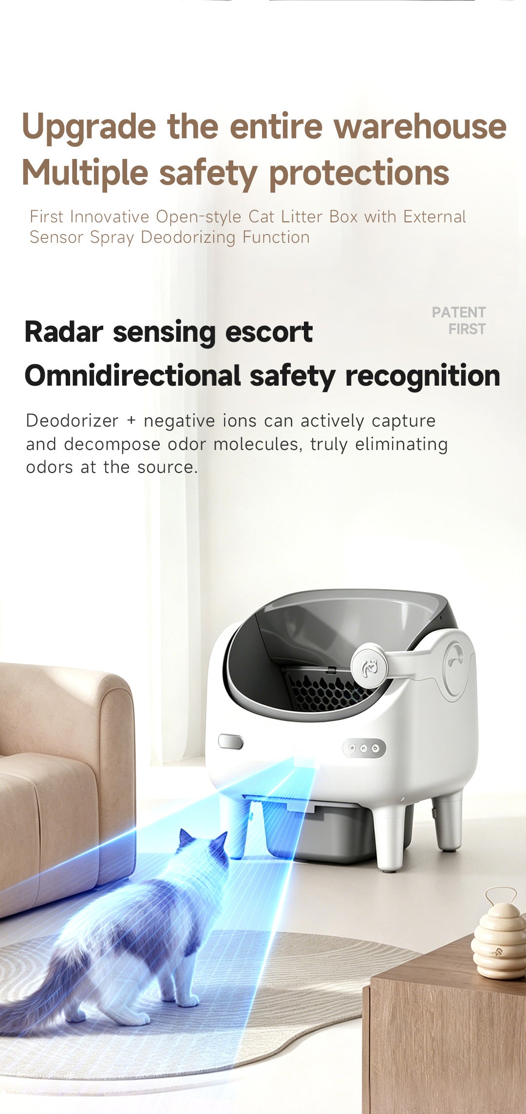 Camera Open Cat Litter Box, App Remote Control Self-Cleaning Litter Box with Gravity Sensor, Microwave Radar & Silver Ion Inner Wall