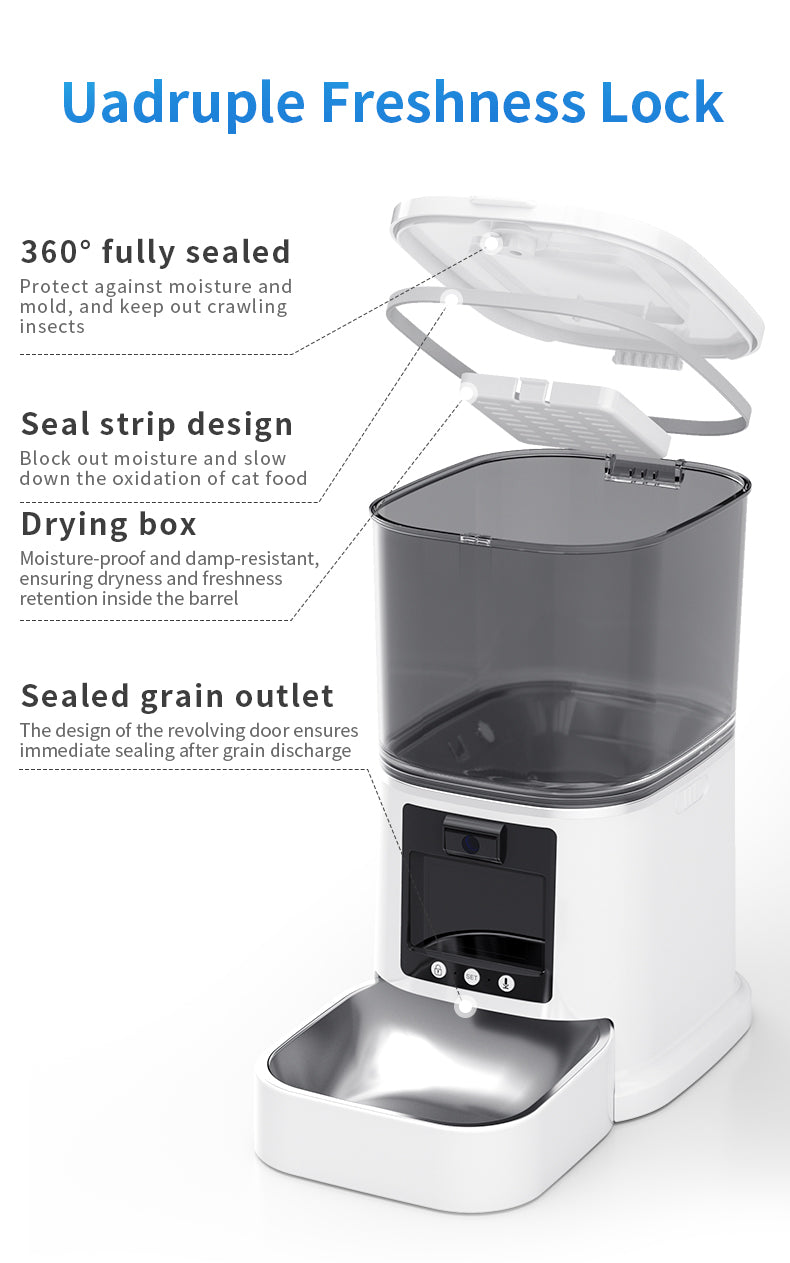 Petstarlet FX-01 Smart Pet Feeder with Interactive Display & Remote Camera — Auto Dispensing, Dual Power, 5L Capacity