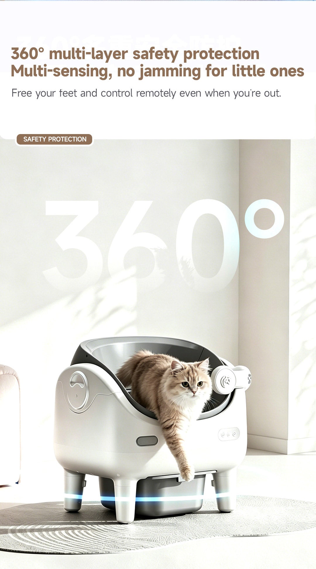 Camera Open Cat Litter Box, App Remote Control Self-Cleaning Litter Box with Gravity Sensor, Microwave Radar & Silver Ion Inner Wall
