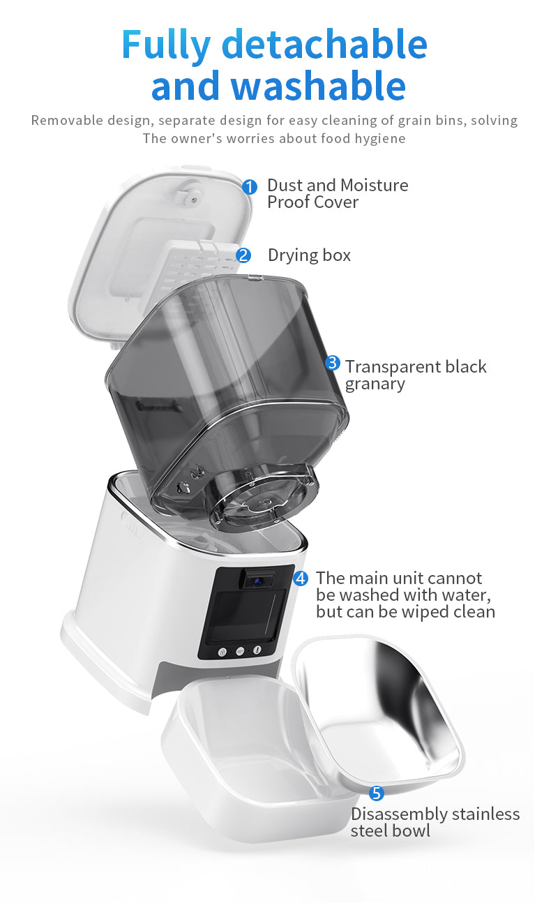 Petstarlet FX-01 Smart Pet Feeder with Interactive Display & Remote Camera — Auto Dispensing, Dual Power, 5L Capacity
