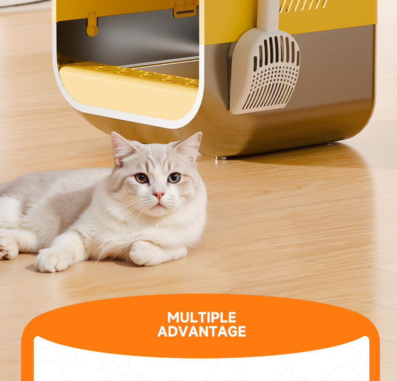 S1 Smart Stainless Steel Litter Box – Semi-Enclosed, Easy-Clean Removable Pan, Splash Guard, Optional Electric Scoop & Deodorizing Spray, Ideal for Smart Cat Homes