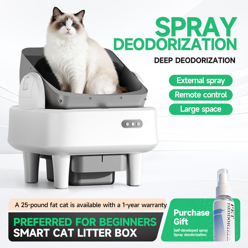 Intelligent tipping bucket cat litter basin - automatic deodorization spray system