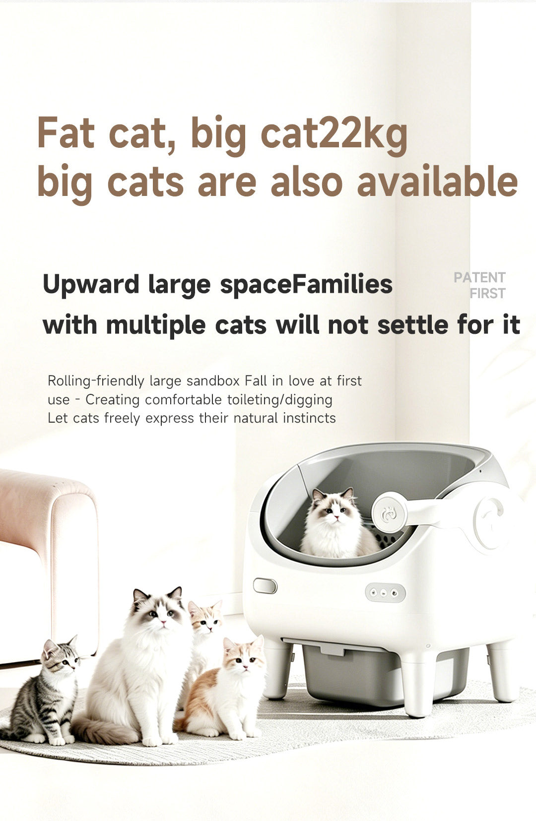 Camera Open Cat Litter Box, App Remote Control Self-Cleaning Litter Box with Gravity Sensor, Microwave Radar & Silver Ion Inner Wall