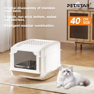 Stainless Steel Cat Litter Box S5 – Non-Stick, Easy Cleaning, Odor-Blocking Enclosed Design