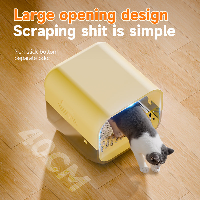S1 Smart Stainless Steel Litter Box – Semi-Enclosed, Easy-Clean Removable Pan, Splash Guard, Optional Electric Scoop & Deodorizing Spray, Ideal for Smart Cat Homes