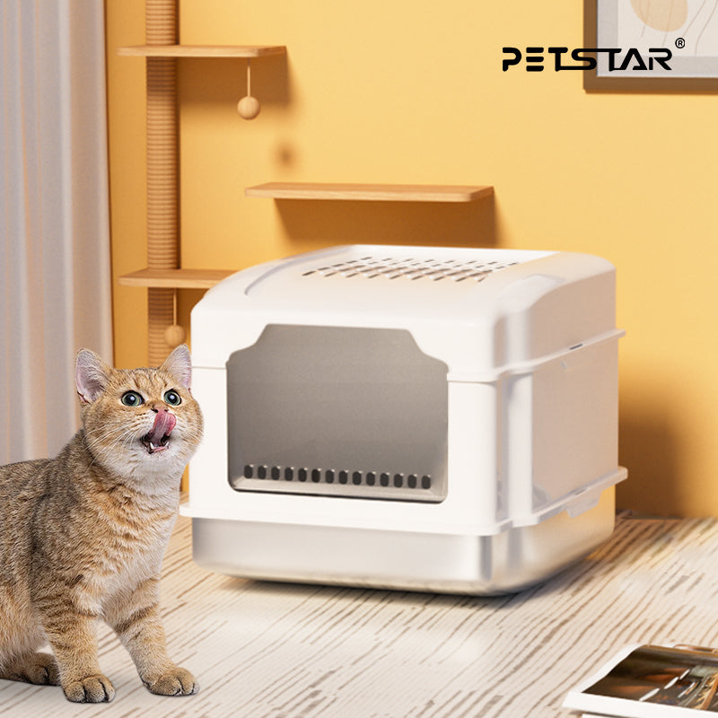 Stainless Steel Cat Litter Box S5 – Non-Stick, Easy Cleaning, Odor-Blocking Enclosed Design