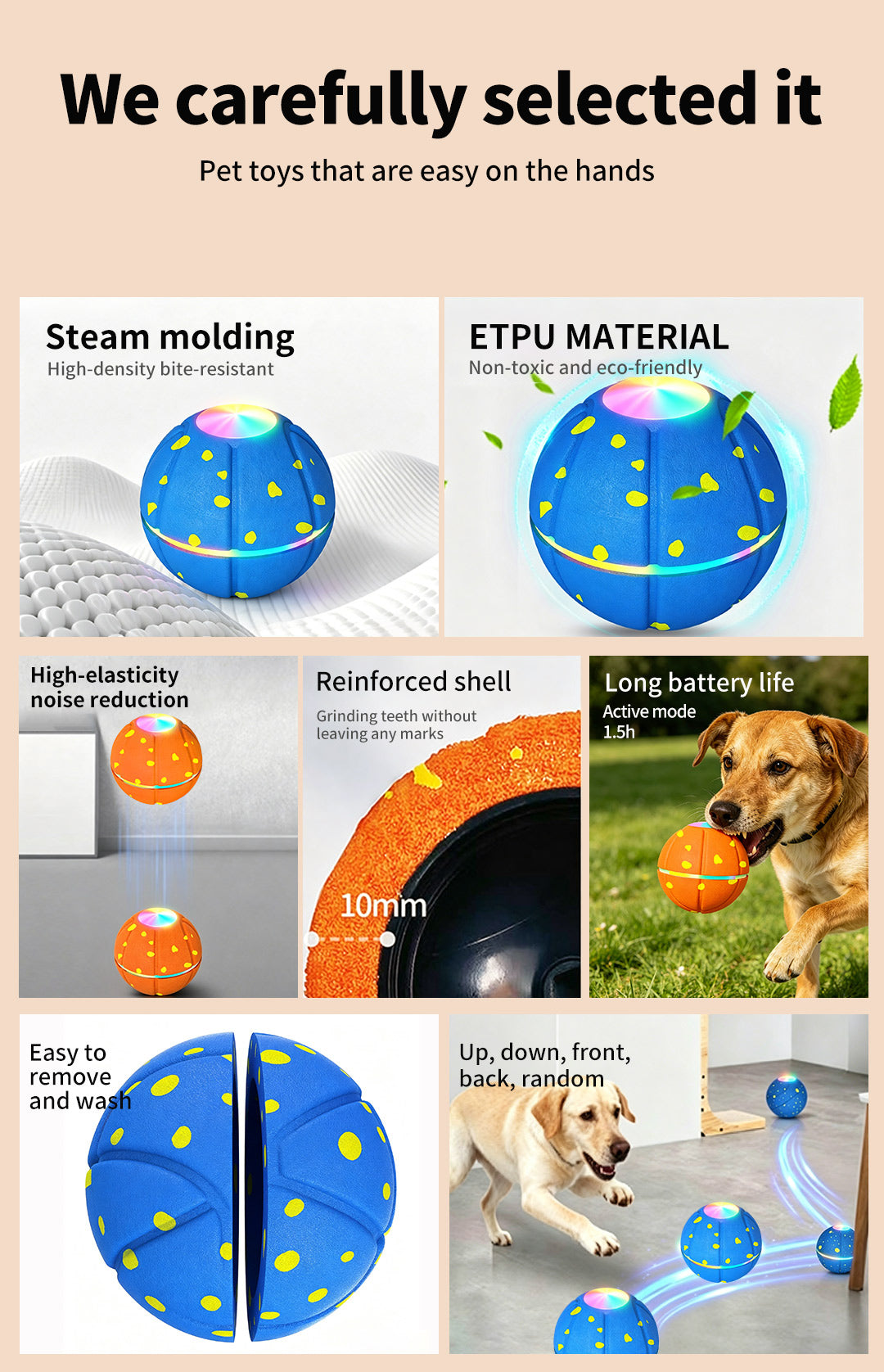 Pet Ball Q11 (5th Gen) – Rechargeable Interactive Toy with Remote Control, Flashing Light & 3 Vibration Modes for Dogs/Cats