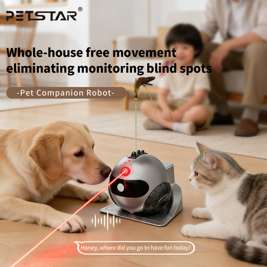 Smart Pet Companion Robot – HD Camera for Real-Time Viewing, Two-Way Voice, Interactive Wand Toy & Red Laser, Auto Obstacle Avoidance & Auto Recharge