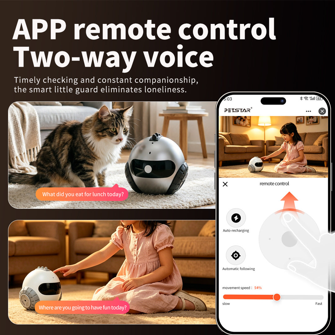 Smart Pet Companion Robot – HD Camera for Real-Time Viewing, Two-Way Voice, Interactive Wand Toy & Red Laser, Auto Obstacle Avoidance & Auto Recharge