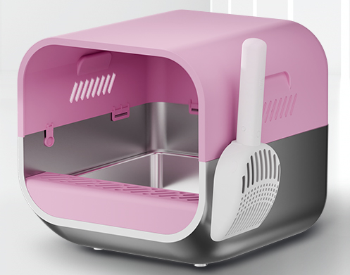 S1 Smart Stainless Steel Litter Box – Semi-Enclosed, Easy-Clean Removable Pan, Splash Guard, Optional Electric Scoop & Deodorizing Spray, Ideal for Smart Cat Homes