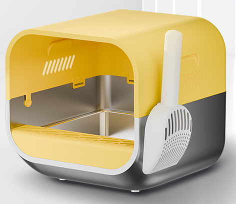 S1 Smart Stainless Steel Litter Box – Semi-Enclosed, Easy-Clean Removable Pan, Splash Guard, Optional Electric Scoop & Deodorizing Spray, Ideal for Smart Cat Homes