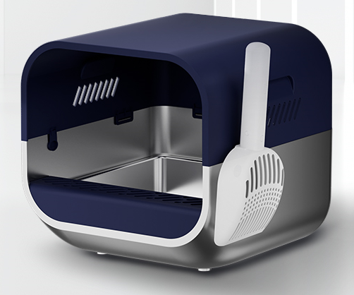 S1 Smart Stainless Steel Litter Box – Semi-Enclosed, Easy-Clean Removable Pan, Splash Guard, Optional Electric Scoop & Deodorizing Spray, Ideal for Smart Cat Homes