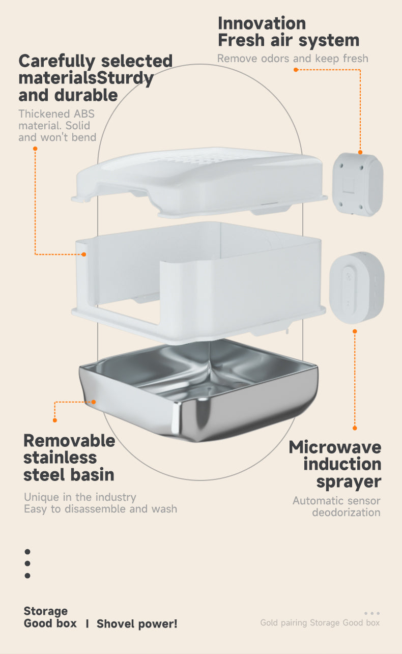 Stainless Steel Cat Litter Box S5 – Non-Stick, Easy Cleaning, Odor-Blocking Enclosed Design