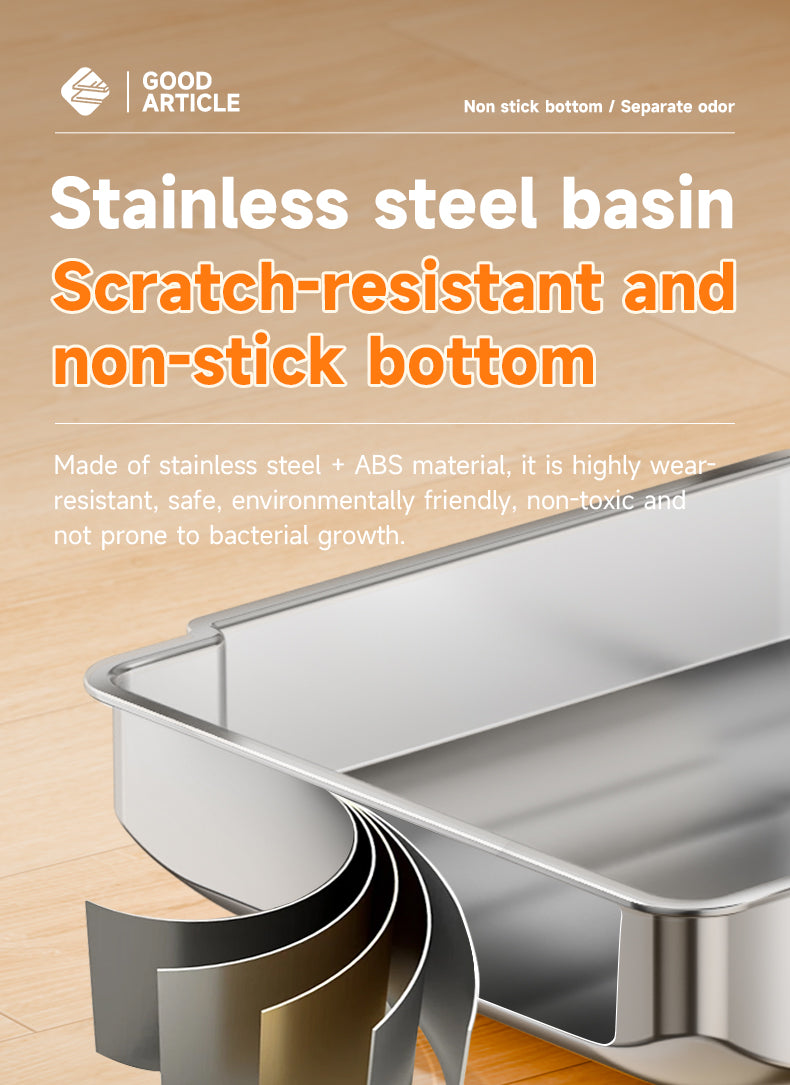 Stainless Steel Cat Litter Box S5 – Non-Stick, Easy Cleaning, Odor-Blocking Enclosed Design