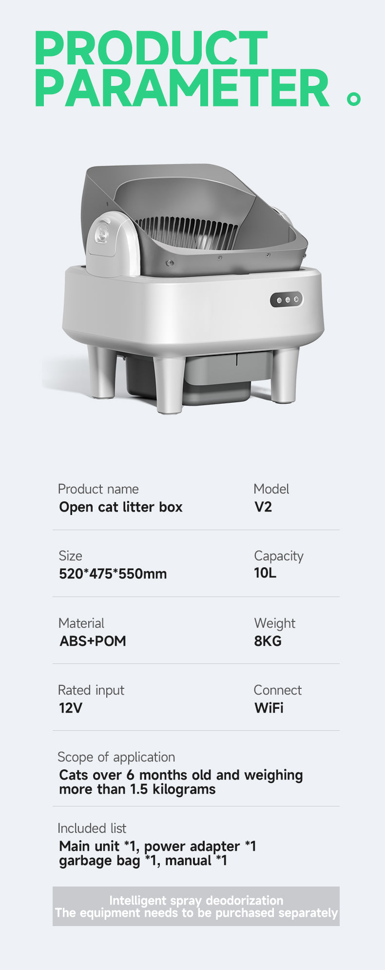 Intelligent tipping bucket cat litter basin - automatic deodorization spray system