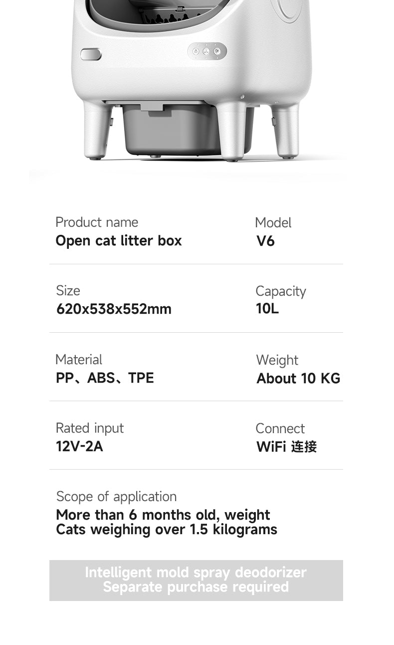 Petstarlet V6 Self-Cleaning Litter Box with App Control — Auto Rake, Level, Replace Litter & Spray Deodorizer, Multi-Cat Recognition