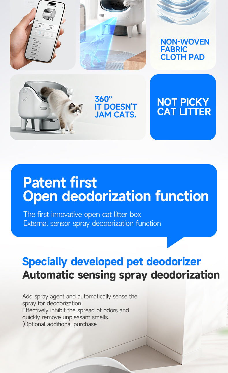 Petstarlet V6 Self-Cleaning Litter Box with App Control — Auto Rake, Level, Replace Litter & Spray Deodorizer, Multi-Cat Recognition