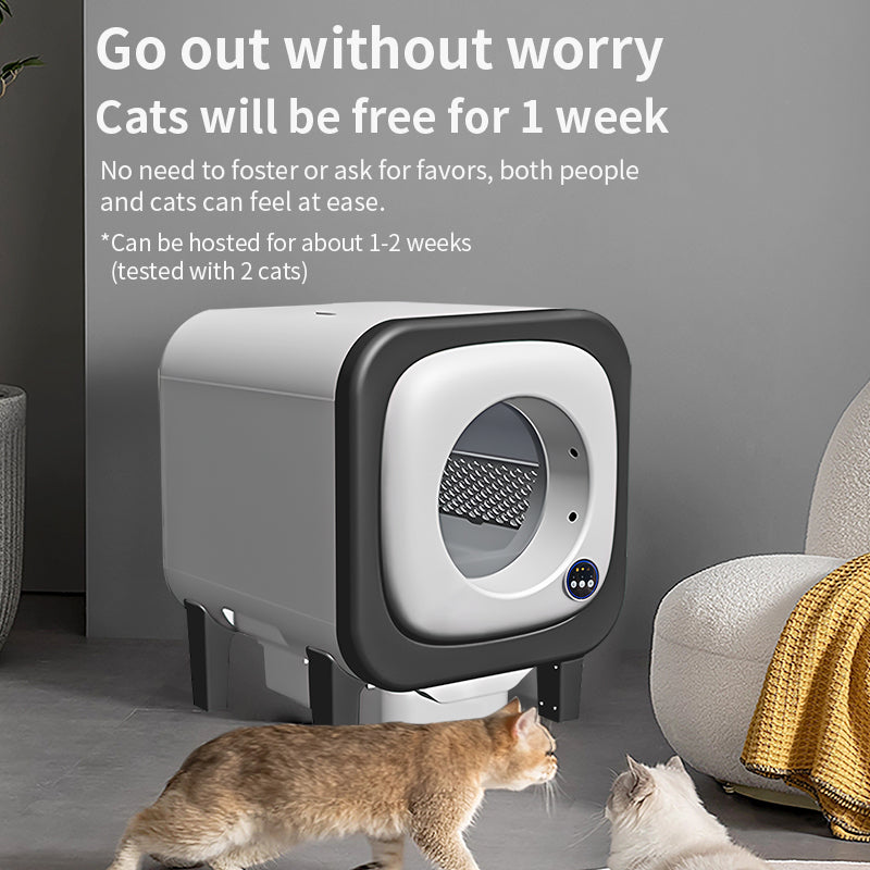 Self Cleaning Cat Litter Box Open-Top Automatic Litter Box for Multiple Cats with Safety Sensors Includes Liner Bags and Litter Mat Grey