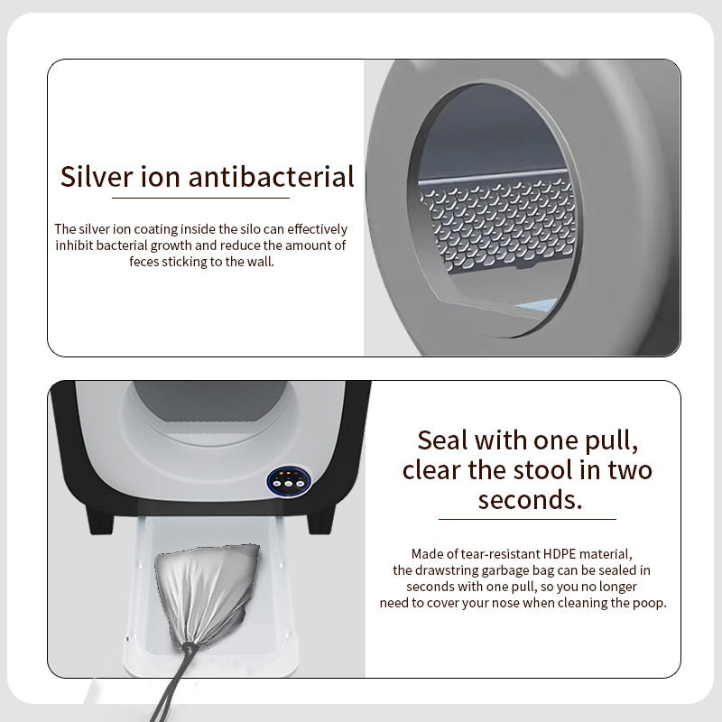 Self Cleaning Cat Litter Box Open-Top Automatic Litter Box for Multiple Cats with Safety Sensors Includes Liner Bags and Litter Mat Grey