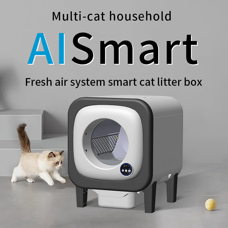 Self Cleaning Cat Litter Box Open-Top Automatic Litter Box for Multiple Cats with Safety Sensors Includes Liner Bags and Litter Mat Grey