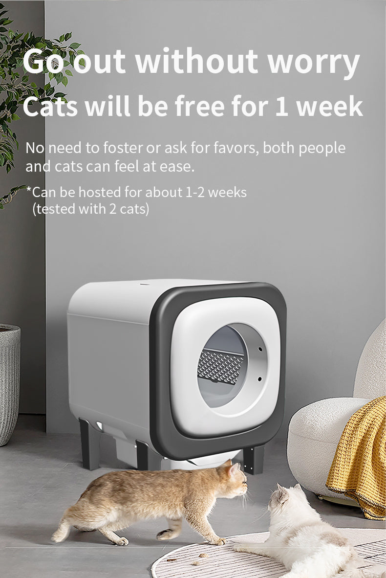Self Cleaning Cat Litter Box Open-Top Automatic Litter Box for Multiple Cats with Safety Sensors Includes Liner Bags and Litter Mat Grey