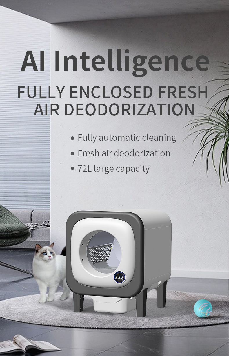 Self Cleaning Cat Litter Box Open-Top Automatic Litter Box for Multiple Cats with Safety Sensors Includes Liner Bags and Litter Mat Grey