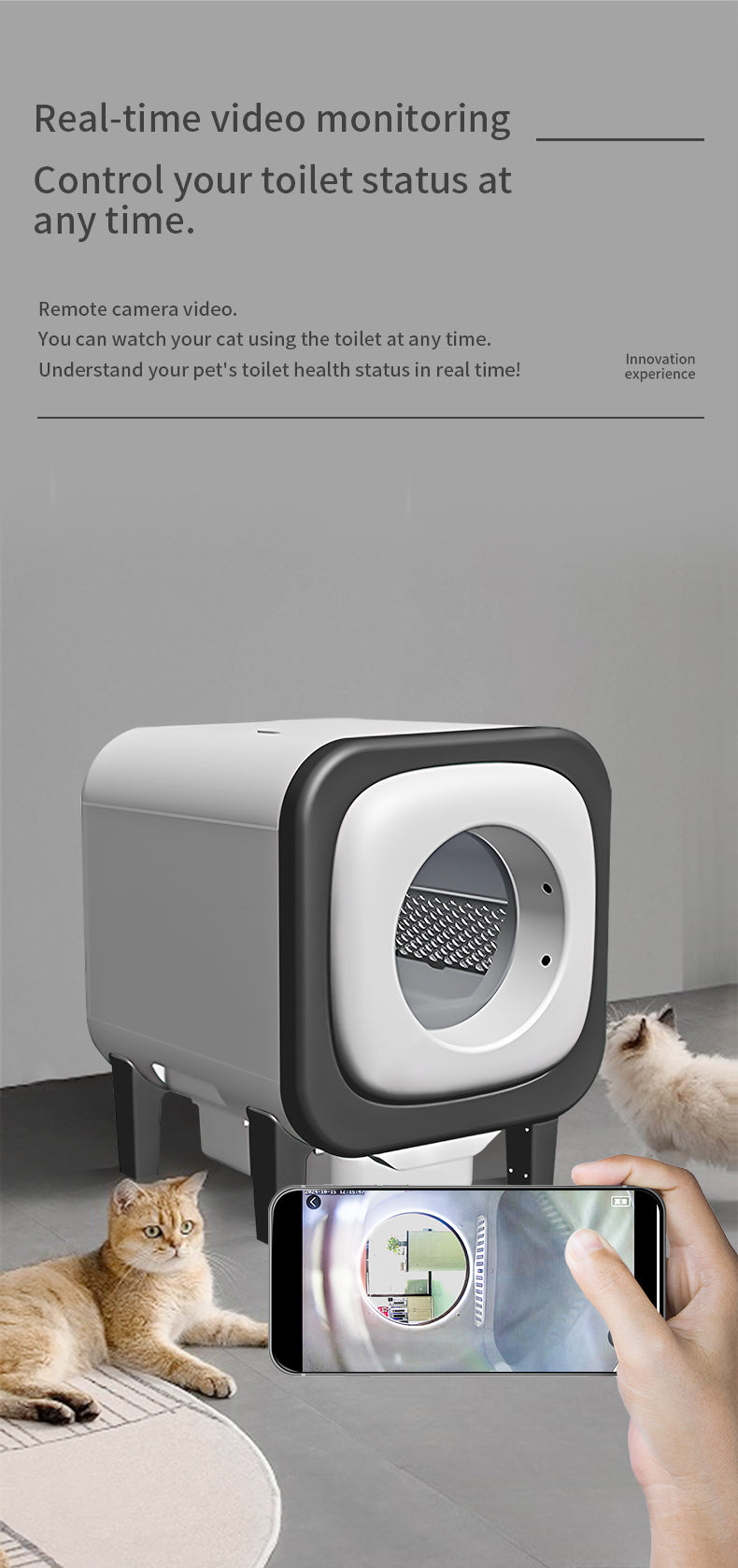 Self Cleaning Cat Litter Box Open-Top Automatic Litter Box for Multiple Cats with Safety Sensors Includes Liner Bags and Litter Mat Grey