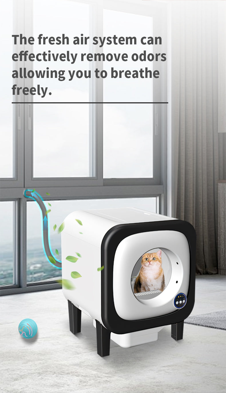 Self Cleaning Cat Litter Box Open-Top Automatic Litter Box for Multiple Cats with Safety Sensors Includes Liner Bags and Litter Mat Grey