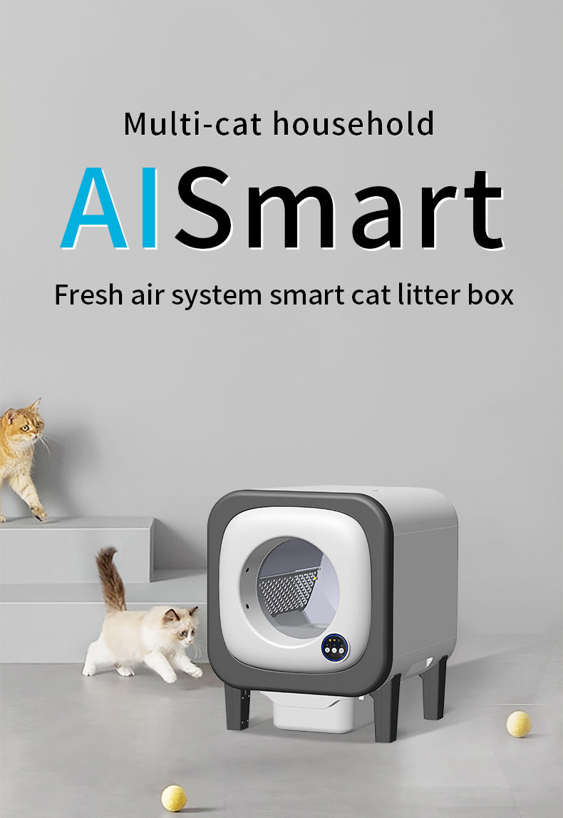 Self Cleaning Cat Litter Box Open-Top Automatic Litter Box for Multiple Cats with Safety Sensors Includes Liner Bags and Litter Mat Grey
