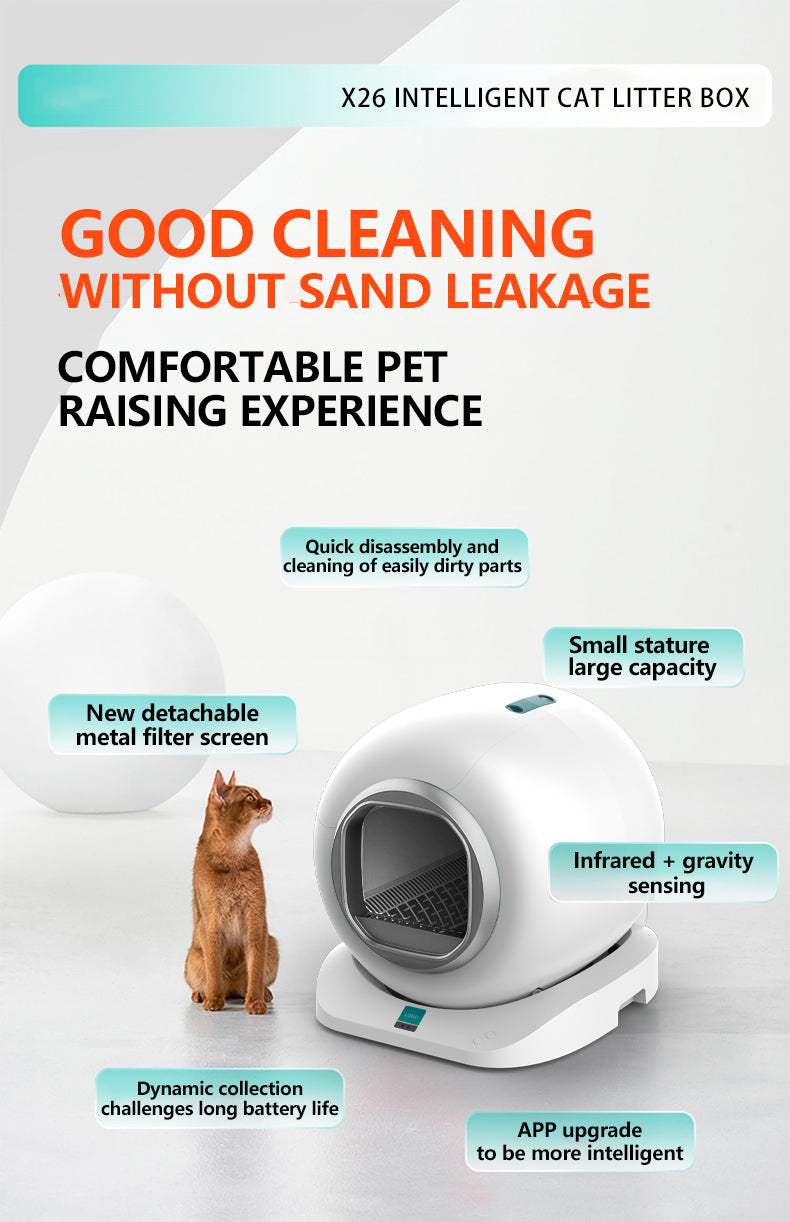 X26 Smart Litter Box – App Remote Control, Silver-Ion Antibacterial, Multi-Cat Recognition with Temp/Humidity Display & One-Click Litter Change