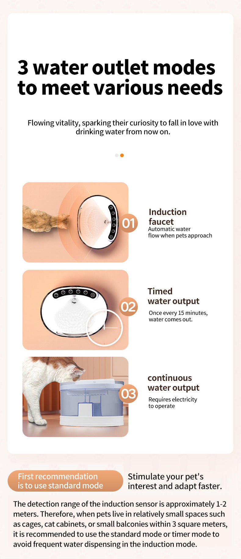 Automatic Pet Water Dispenser – Infrared Cat Sensor, 3 Water Modes, Removable Tank & Filter for Easy Cleaning