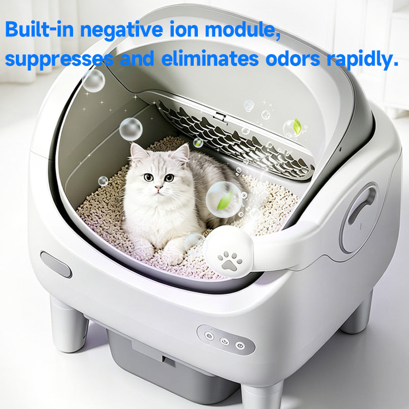 V8 open top Self-Cleaning Litter Box: Auto Rake, One-Click Empty, UV Light & Odor Control