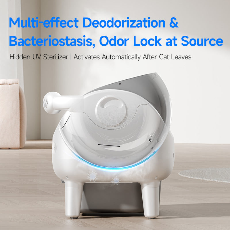 V8 open top Self-Cleaning Litter Box: Auto Rake, One-Click Empty, UV Light & Odor Control